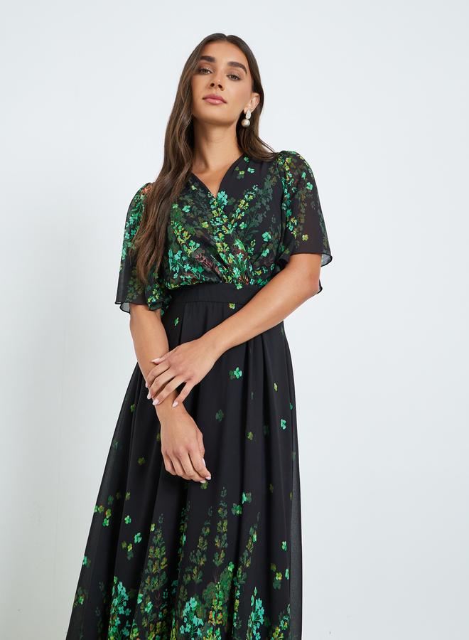 Women Green Floral Print A-Line Maxi Dress